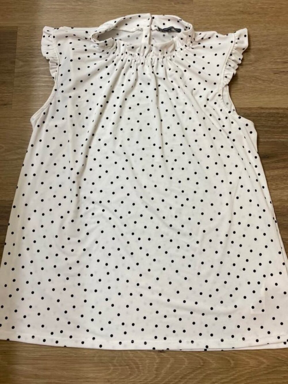 Adrianna Papell Mock Neck Ruffled Cap Sleeve Polka Dot Blouse Size Large